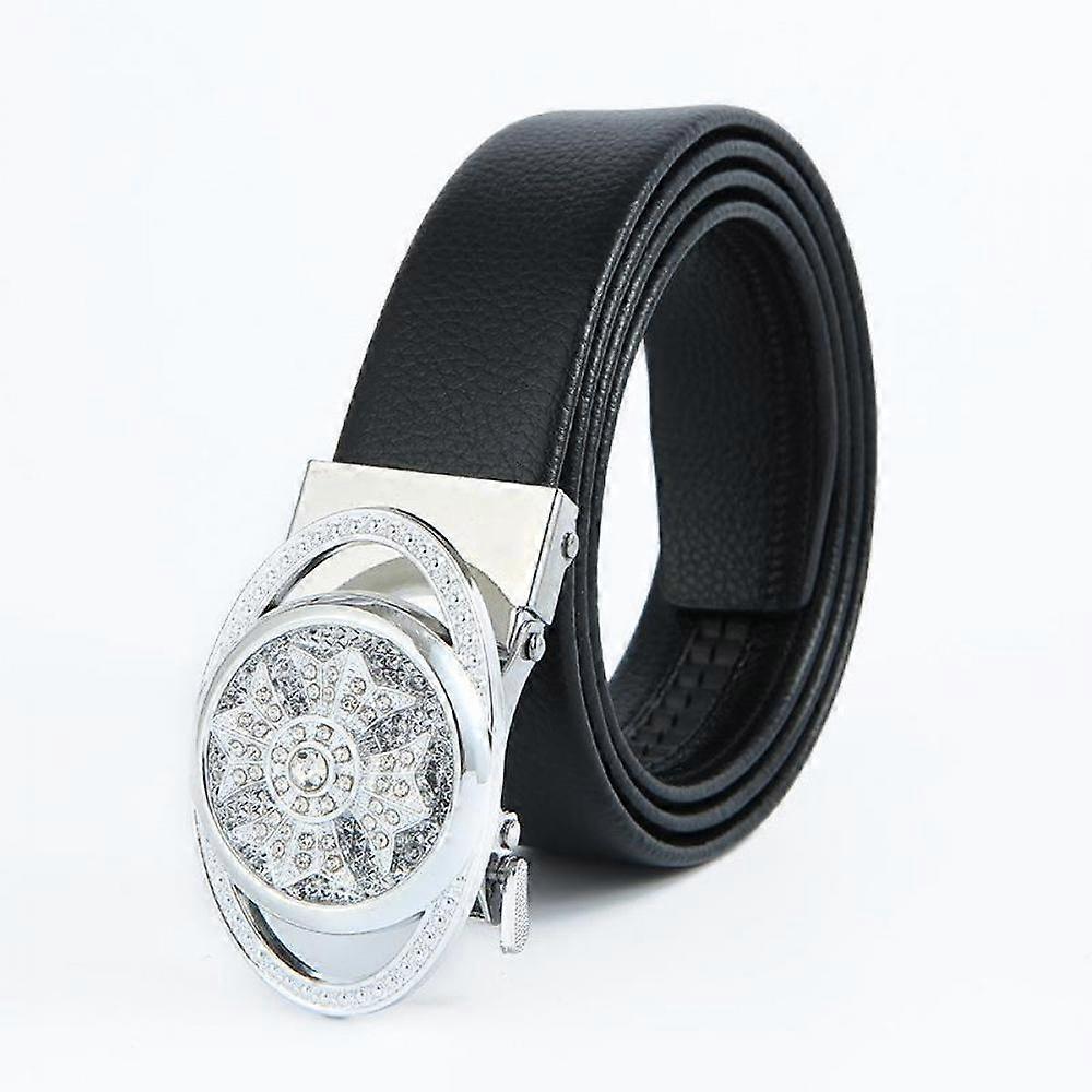 Men's Automatic Locking Black Casual Artificial Leather Rotating Belt