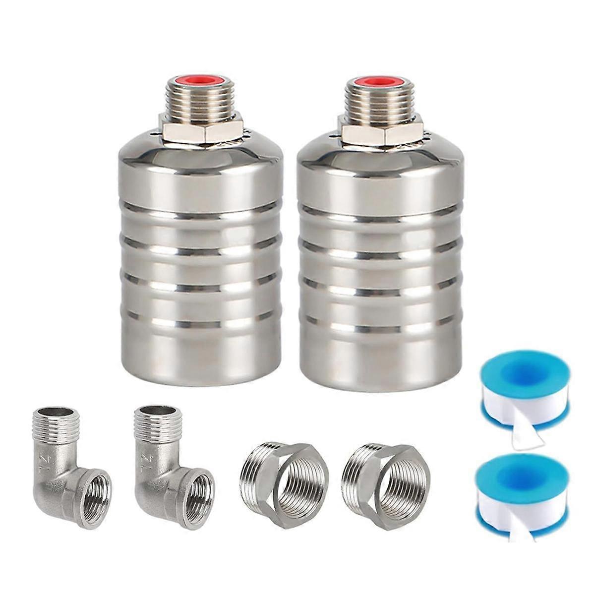 Lot de 2 robinets à flotteur pour réservoir d'eau à remplissage automatique de 1/2 po et 3/4 po, en acier inoxydable 304, niveau d'eau C