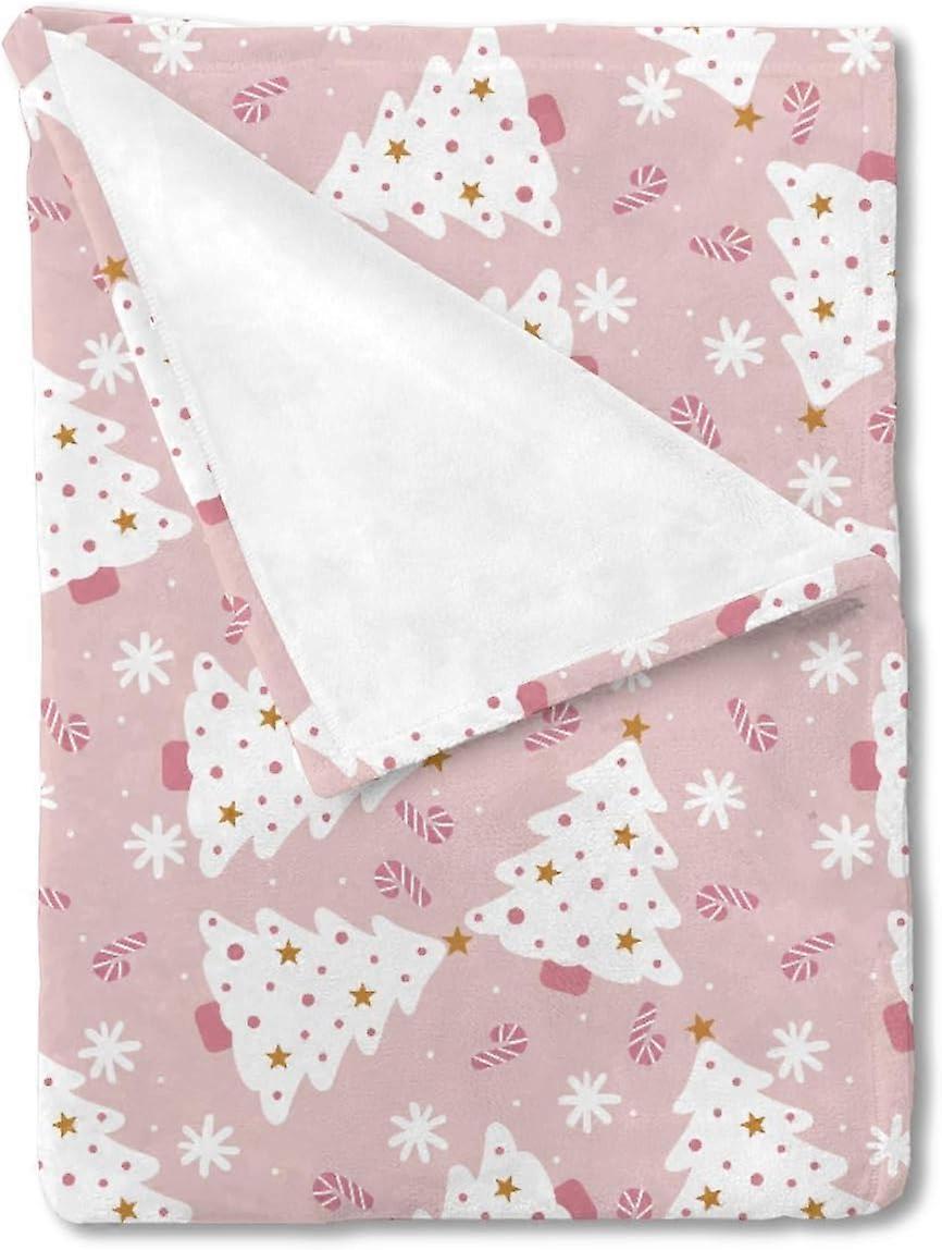 Pink Christmas Tree Baby Blanket for Girl Gift, Xmas Winter Holiday Snowflake Candy Cane Flannel Fleece Nursery Bed Blankets, Soft Lightweight Newborn
