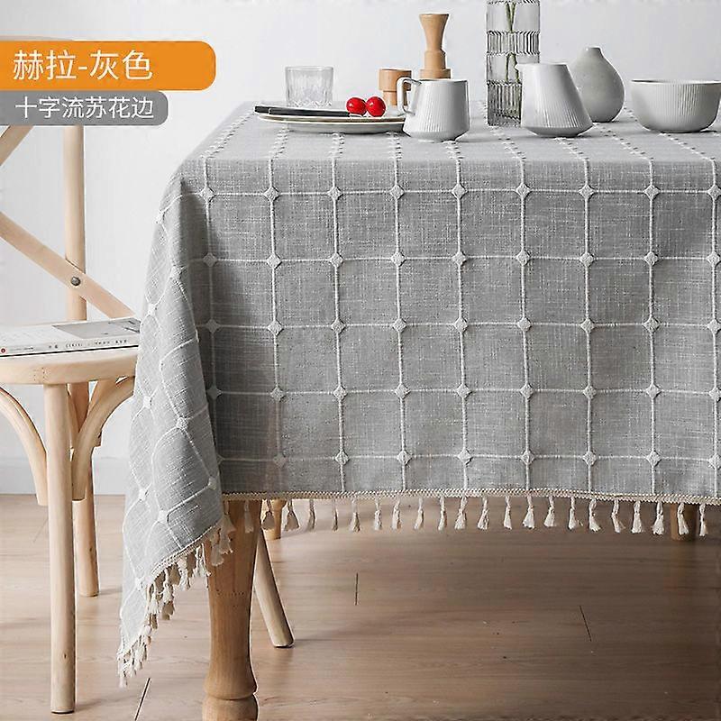 Effortless Table Elegance: Rectangular Cotton Linen Tablecloth with Tassels (Machine Washable)