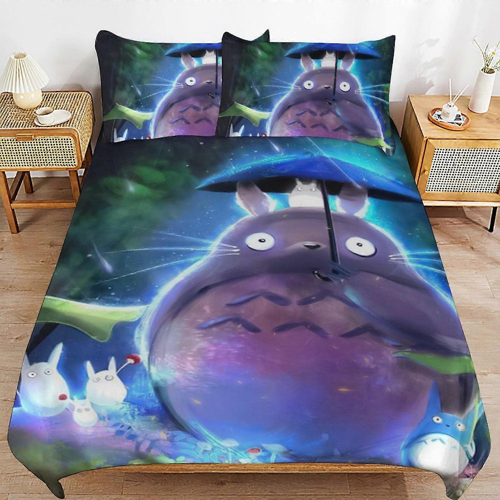 Bäddset GD223 Totoro Täcke Set 3 delar Påslakanset Mjuka sängkläder för alla årstider (1 täcke 2 örngott) HZ223