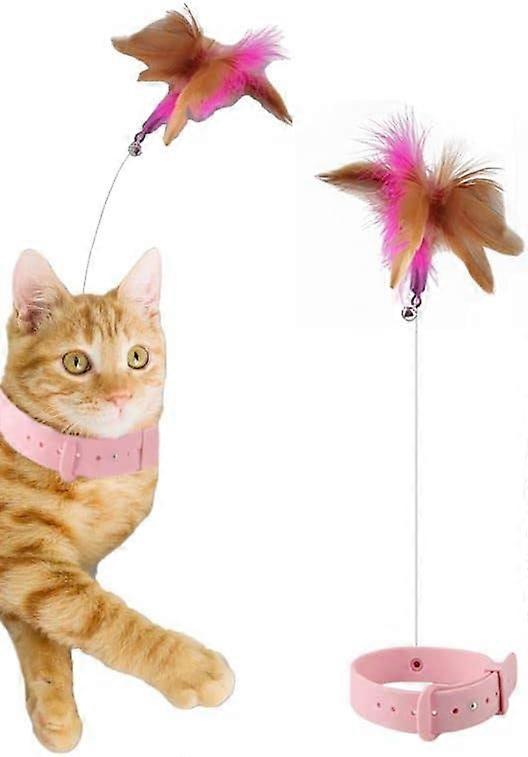Cat Collar Toy, New Premium Teasing Wand with Colorful Natural Feathers and Bell, Lightweight Silicone for Extra Comfort, Interactive Self Playing Toy