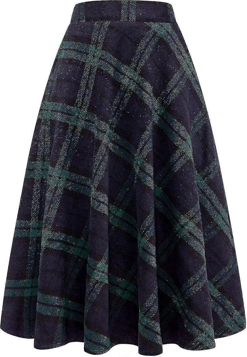 Women's Maxi Skirts Tartan Wool Long Warm With Elastic Waist Plus Size Xxf