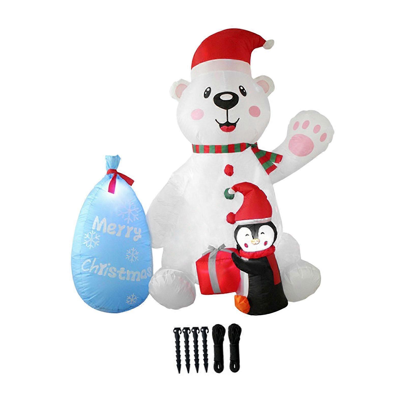 7ft Christmas Inflatable White Bear Penguin with Light for Holiday Courtyard
