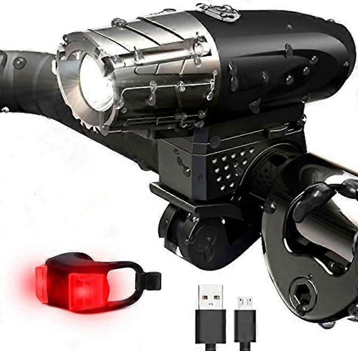 USB rechargeable bicycle light kit, front light and warning tail light