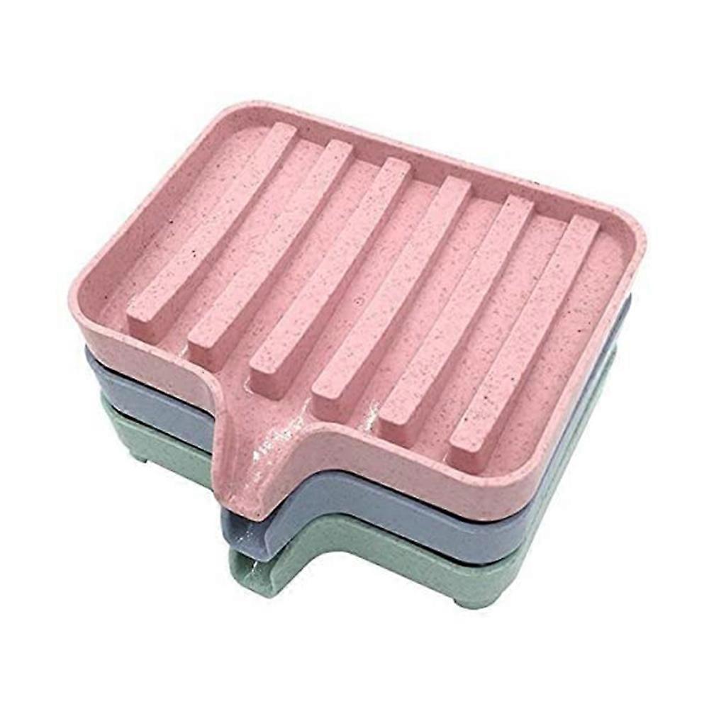 Soap Dish with Drain, Bar Soap Holder, Self Draining Waterfall Soap Tray for Shower Bathroom Kitchen Pack of 3