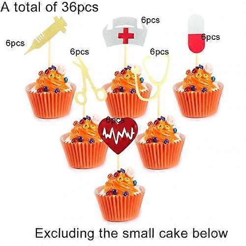 36Pcs Nurse Hat Stethoscope Theme Cupcake Toppers Birthday Cake Topper Decorating Picks Party Baking Dessert Cupcake Decoration