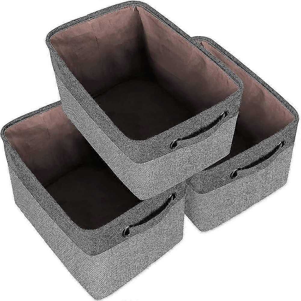 Set Of 3 Foldable Fabric Storage Baskets, Jute Cube Storage Box With Cotton