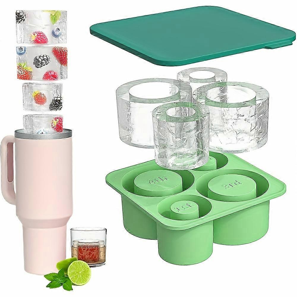 4-Grid Silicone Ice Cube Trays with Lids for Tumbler - Stackable Cylinder Ice Cube Maker for Stanley Cup - Easy Release, Flexible Material - 1pc