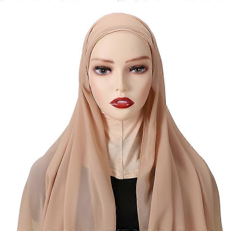 Muçulmano Chiffon Hijab com boné anexado Mulheres véu véu lenços de cabeça Headwrap mulheres turbante boné Islam Ramadan Cachecol