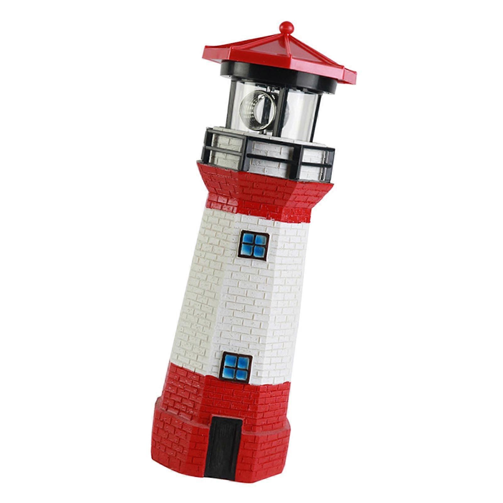 Solar Powered Lighthouse Environmentally Friendly Energy Saving Solar Lighthouse with Rotating Beacon compatible Garden Decor Red