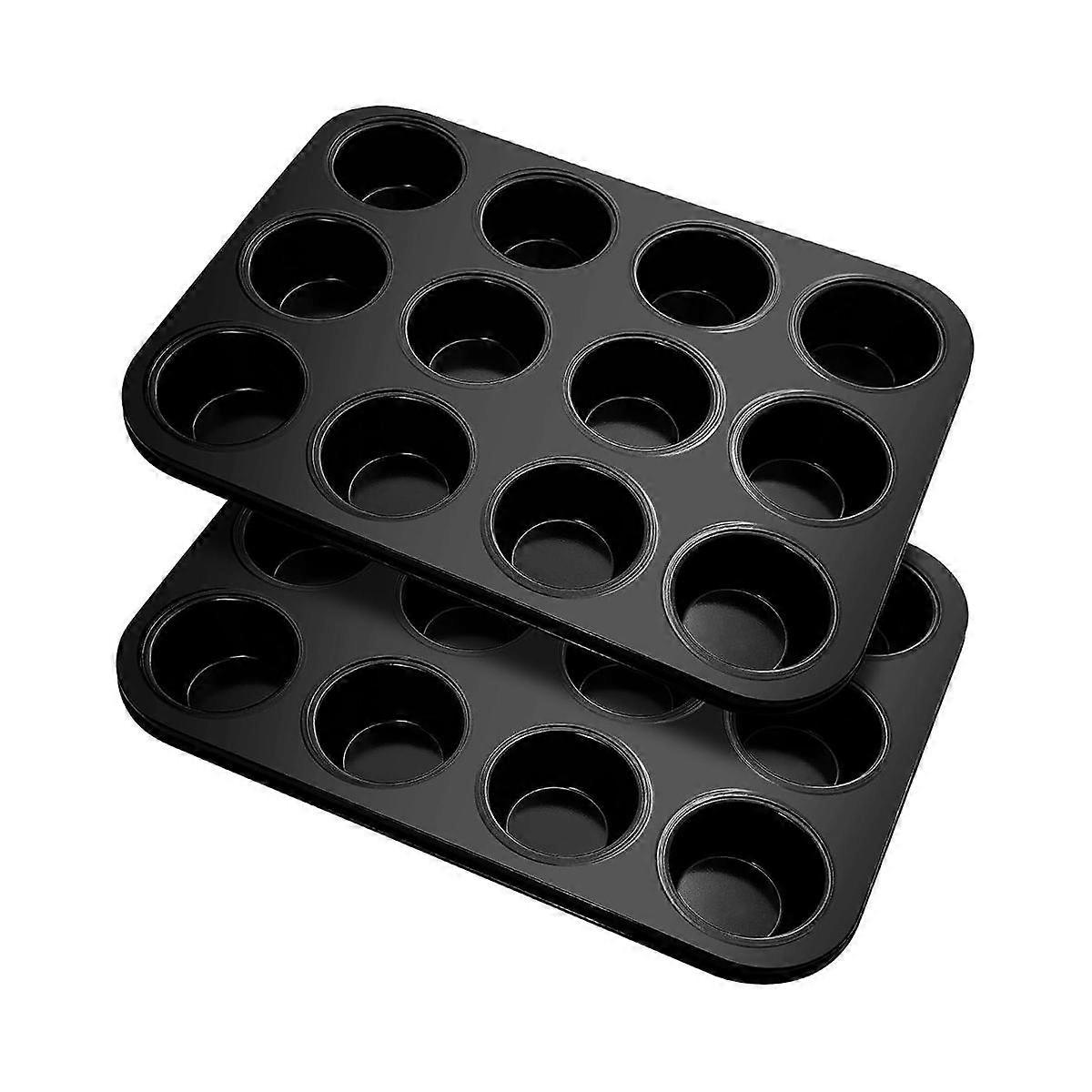 Muffin Tray, Pack of 2 Carbon Steel Muffin Tray for 12 Muffins, Non-Stick Coated Muffin Baking Moul
