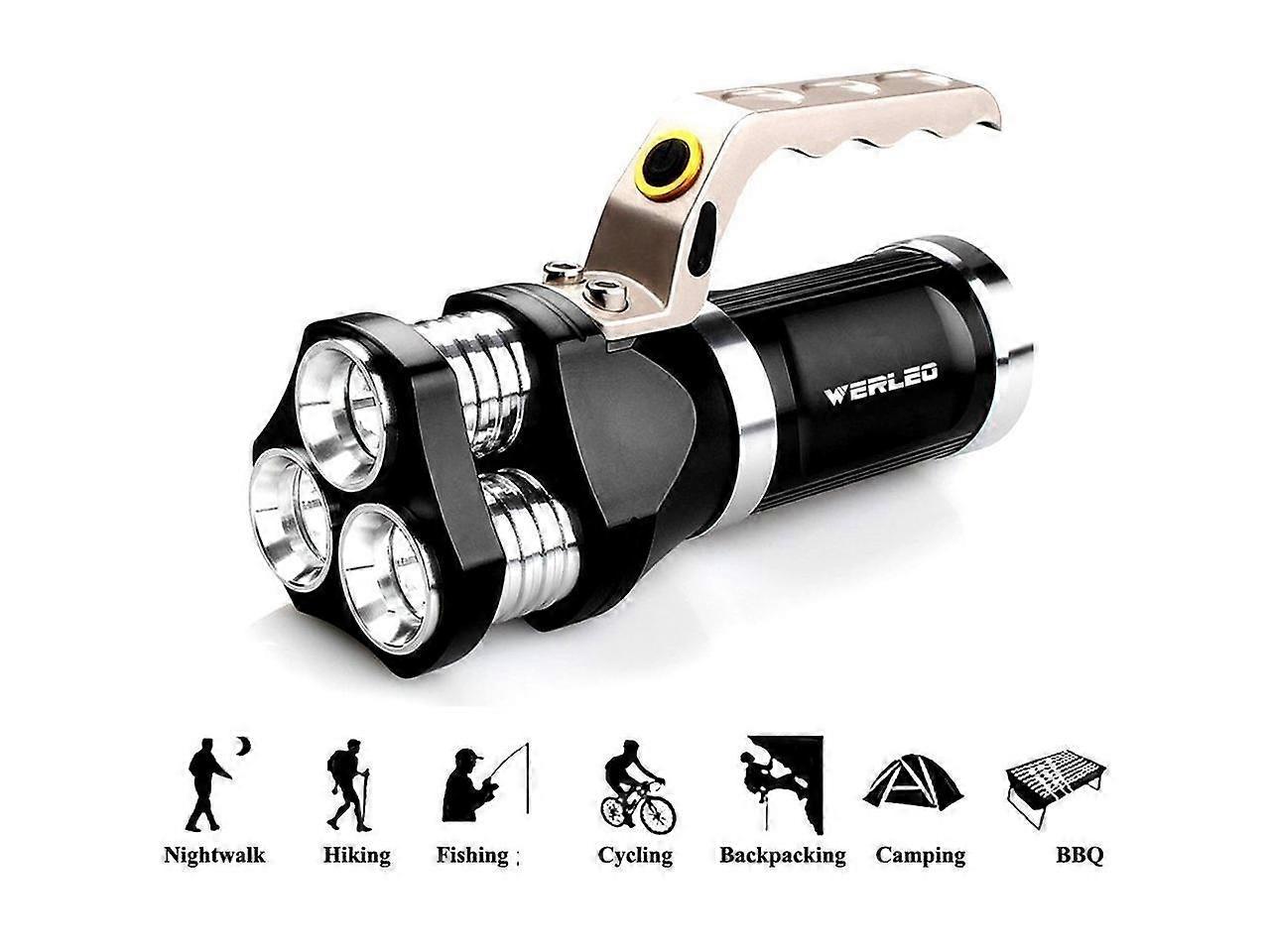2800 Lumen Rechargeable Handheld Flashlight LED Searchlight Bright Outdoor Tactical Spotlight IP65 Waterproof CREE T6 Dimmable LED Torch Floodlight La