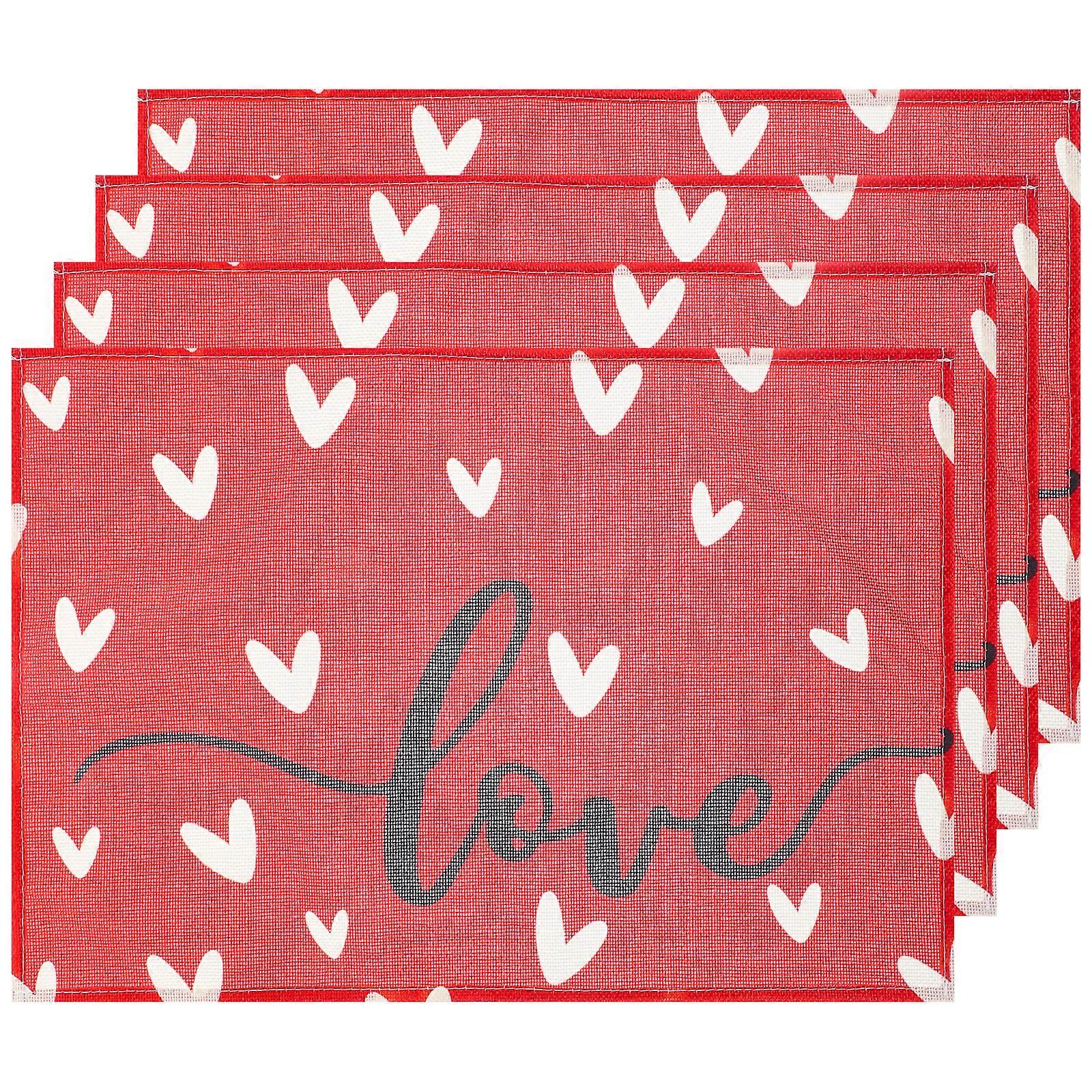 4Pcs Valentine's Placemats Heart Pattern Table Mats Washable Dining Table Placemat