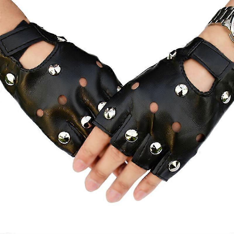 Couro sem dedos luvas curtas rebites pretos Stud meio dedo luvas moda
