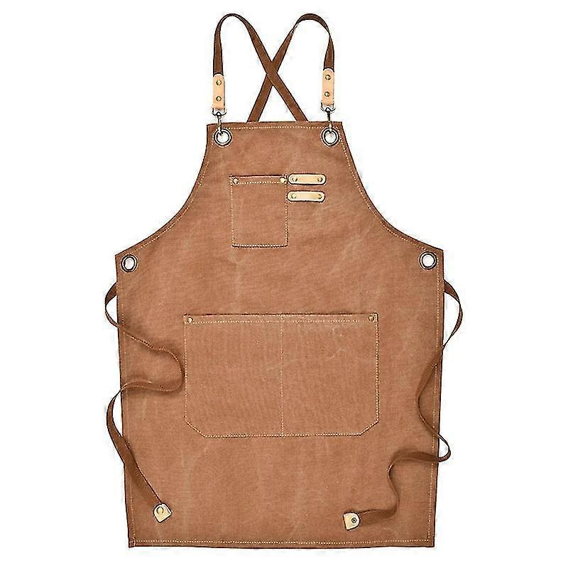 Canvas Work Apron with Multi Pocket Adjustable Strap for Barista Barber Beauty Salon Brown