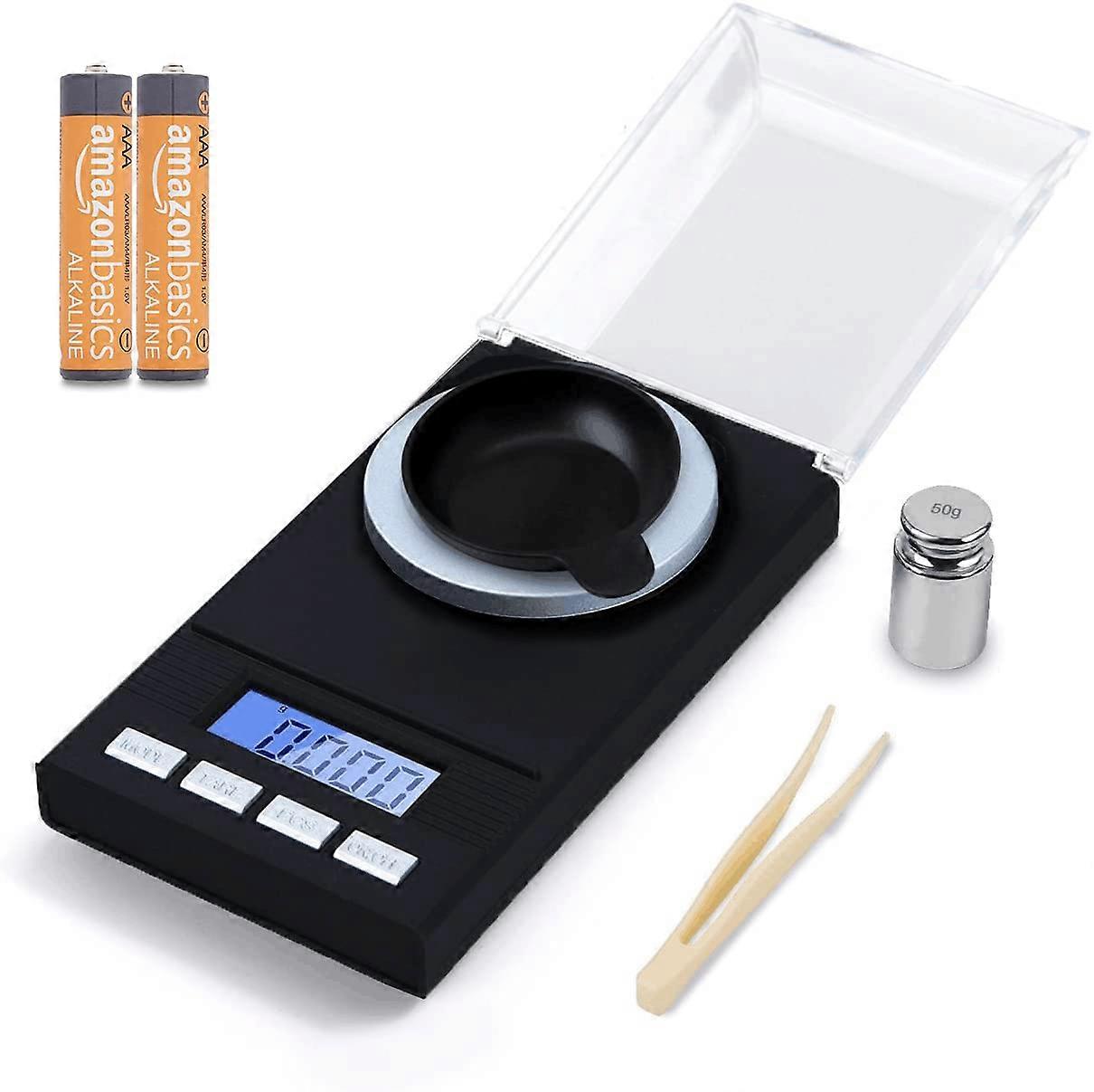 Precision Milligram Scale 50 x 0.001g Jewelry Scale, Kitchen Scale with Case, Tweezers, Weighing Tray