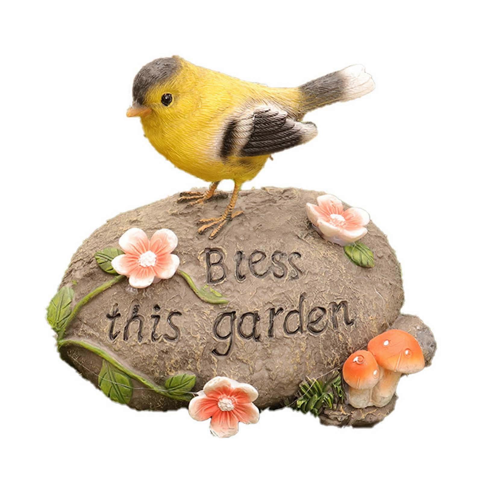 Solar Power Simulation Resin Bird Figurine Flower Stone Led Ornament for Outdoor Garden for Path Yard Decoration