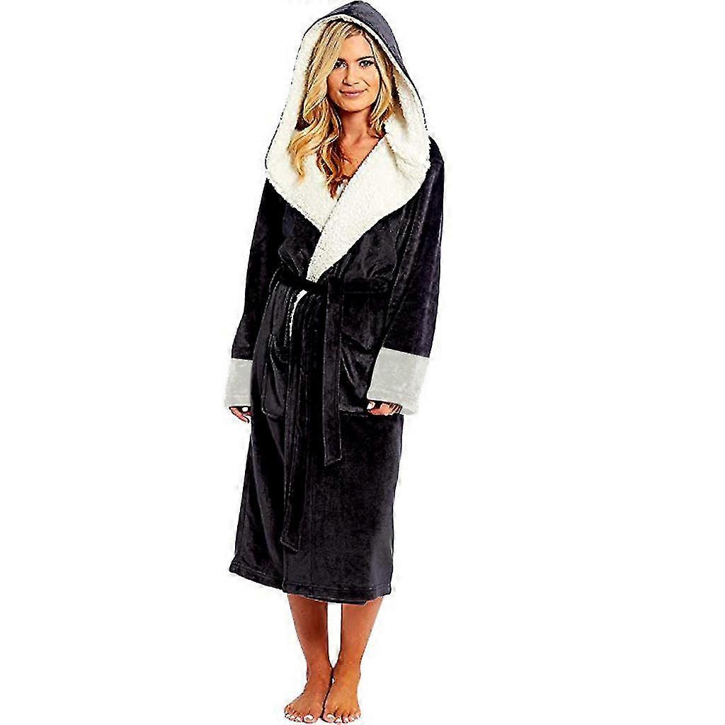 Women's Sherpa Fleece Bathrobe - Soft Dressing Gown with Hooded Fluffy Toweling, Providing Cozy Elegance for a Relaxing Time
