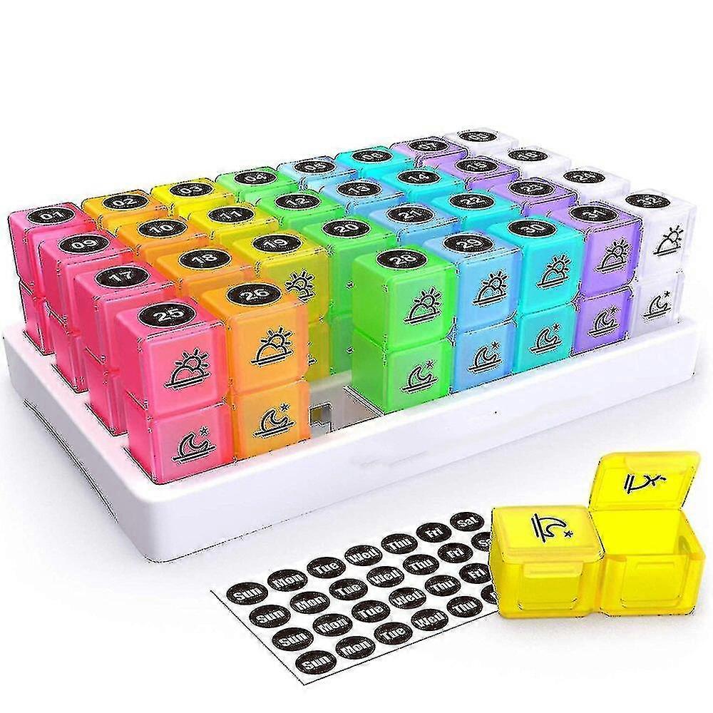 Organizer Portable 1 Pill Box With 32 Twice A Day Am Pm Compartments For Vitamins Oil Medications