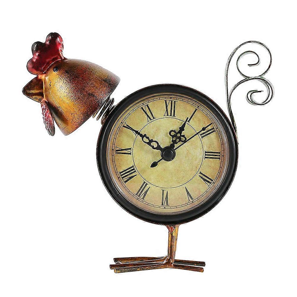 Creative Chicken Design Clock Iron Art Clock Home Decor (Brown, without Battery)
