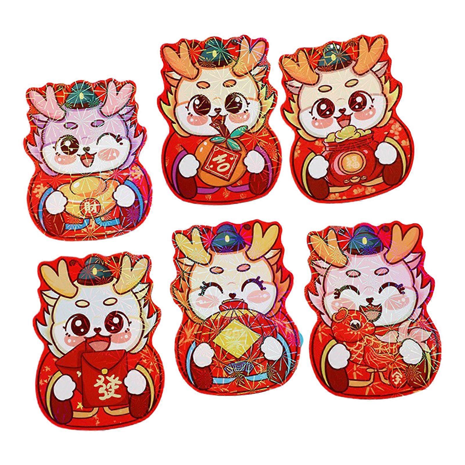 6Pcs Red Envelope 2024 Lunar New Year Dragon Pattern Lucky Money Packets for Spring Festival Celebration QingHai