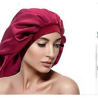 Adjustable Wine Red Large Double Layer Acetate Satin Stretch Nightcap Shower Cap Beauty Hair Care Hats