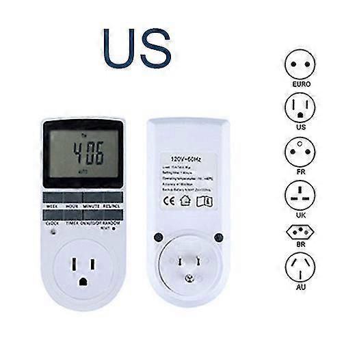 Interrupteur de minuterie numérique électronique 24 heures Cyclique Eu Royaume-Uni Au Us fr Br Plug Kitchen Timer Outlet Programmable Timing Socket 220V 120V
