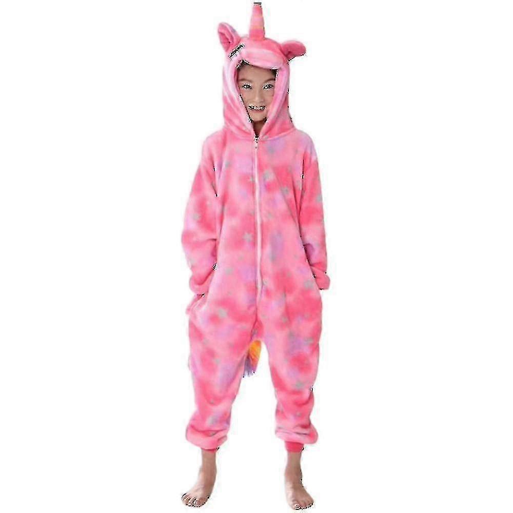 Barn Flickor Enhörning Flanell Huva Jumpsuit Playsuit Vinter Nattkläder Nattkläder Loungewear--Uki