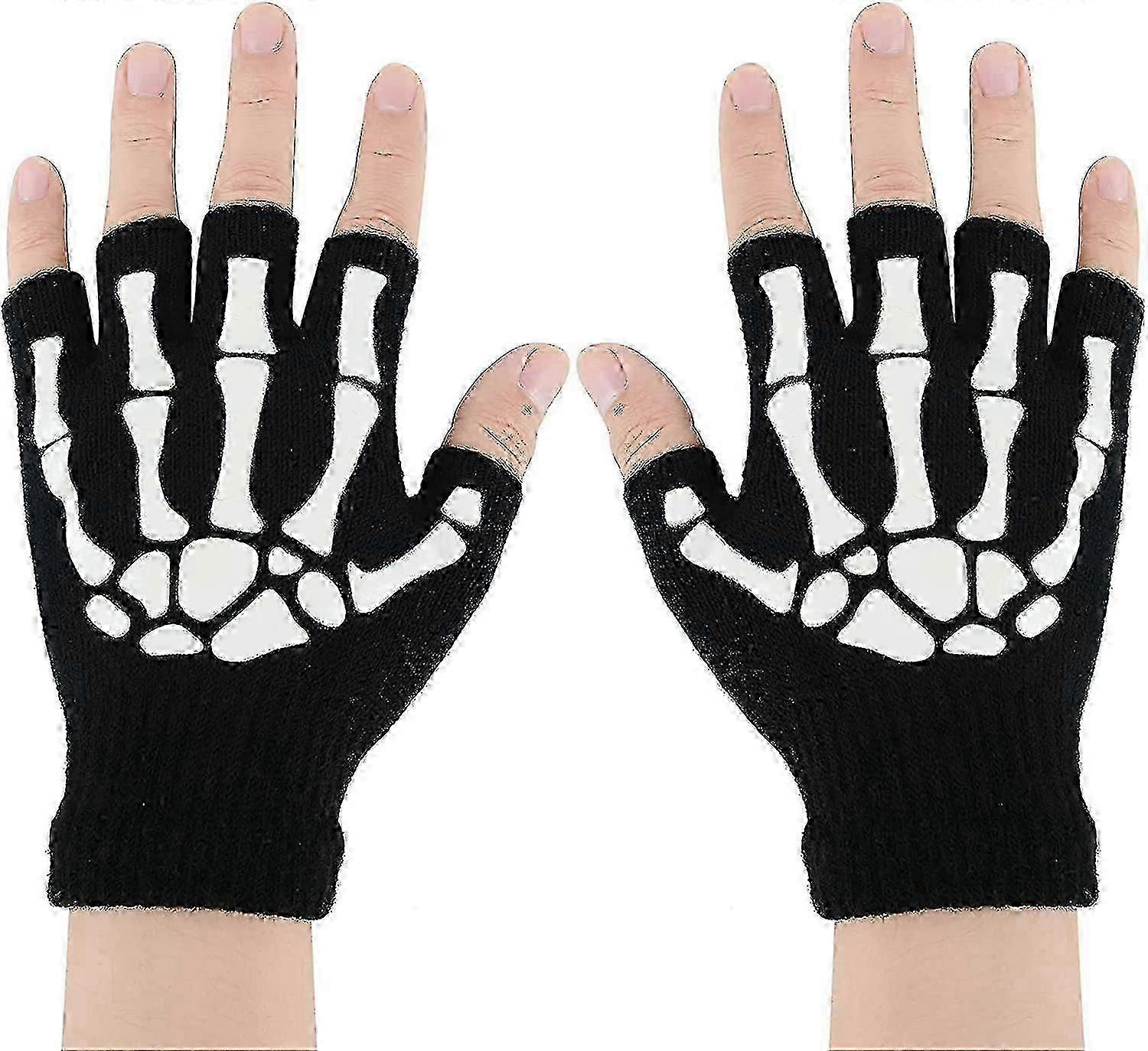 Skeleton Gloves-luminous Stretchy Costum Gloves Fingerless Skull Gloves One Pair