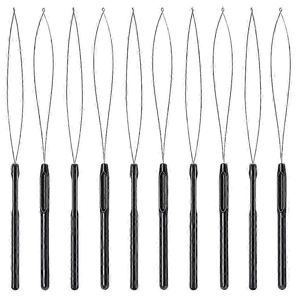 10Pcs Hair Extension Loop Threader Hook Tool and Bead Tool Black Loop Threader compatible Hair Exten