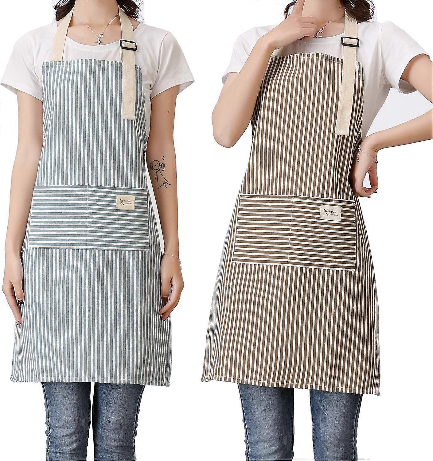 Adjustable Cotton Linen Bib Aprons for Cooking with 2 Front Pockets, Unisex Design, Machine Washable