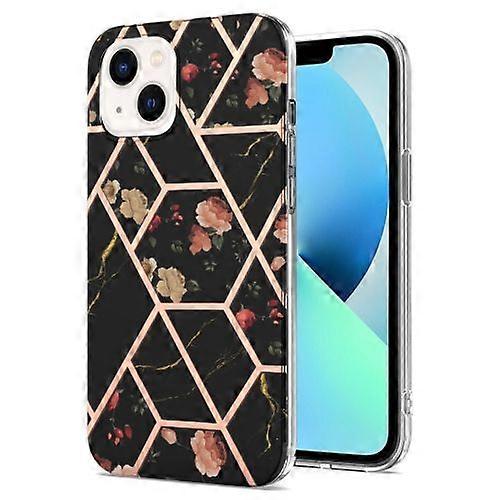 For iPhone 15 Electroplating Splicing Marble Flower Pattern TPU Shockproof Case