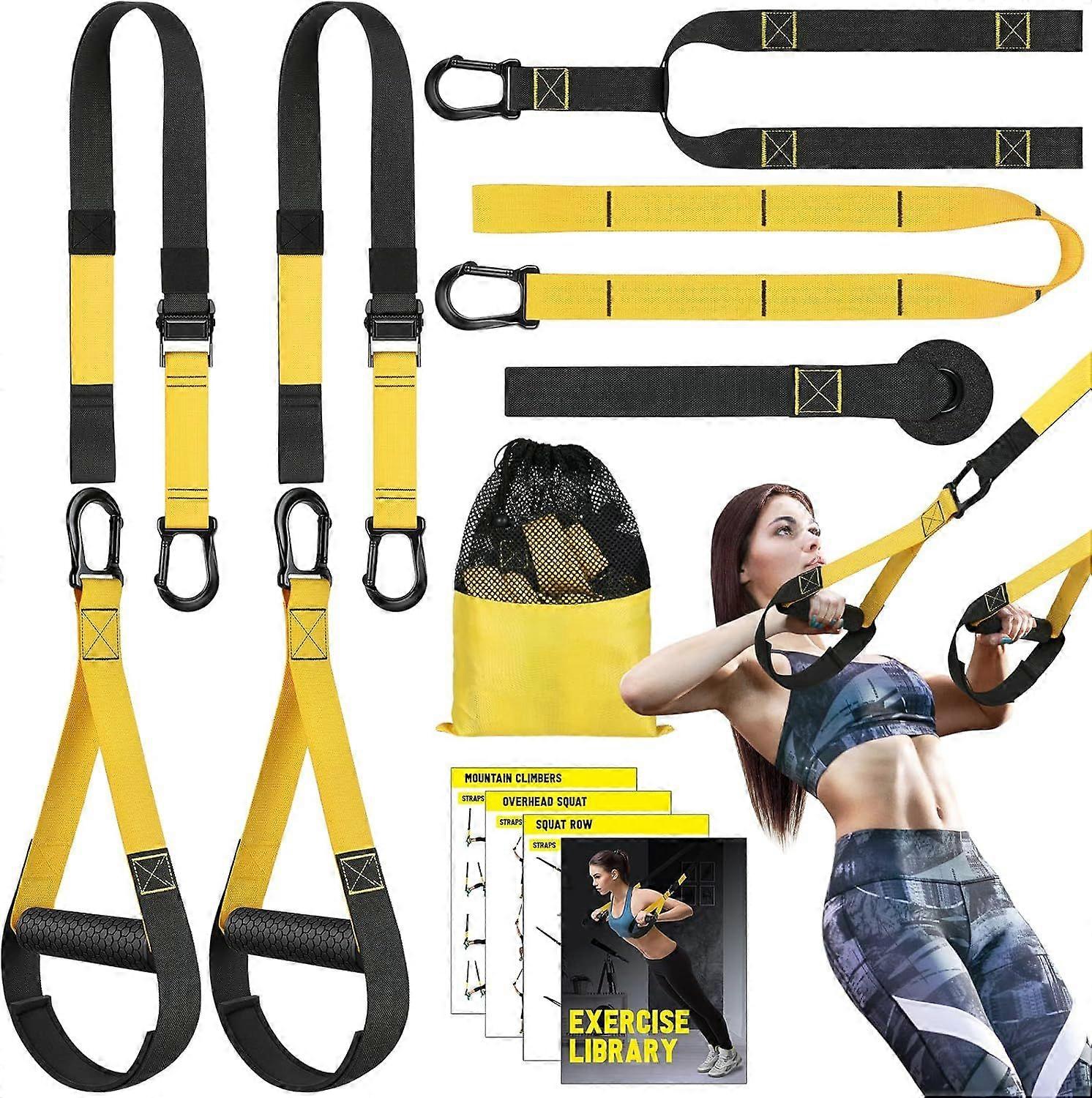 Hme Resistance Training Kit, Resistance Trainer Fitness Straps fr Full Bdy Wrkut, Bdyweight  with Handles, Dr Anchr, Heavy Duty Eercise Yellow