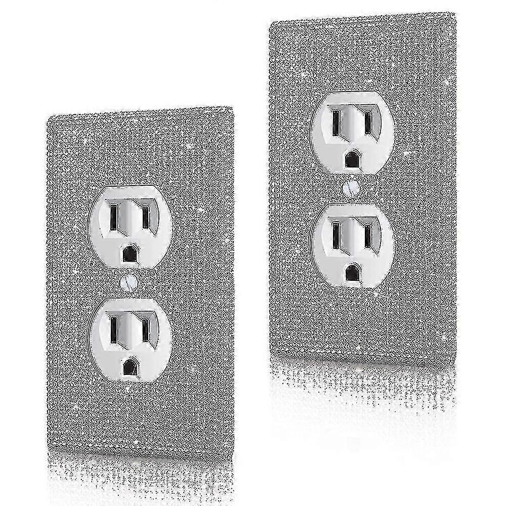 2pack Silver Shiny Sparkle Bling Outlet Covers Rhinestone Light Switch Cover