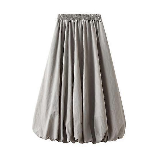 Spring Summer Bubble Maxi Skirt Elastic High Waist A-Line Skirt Solid Color Lantern Skirt
