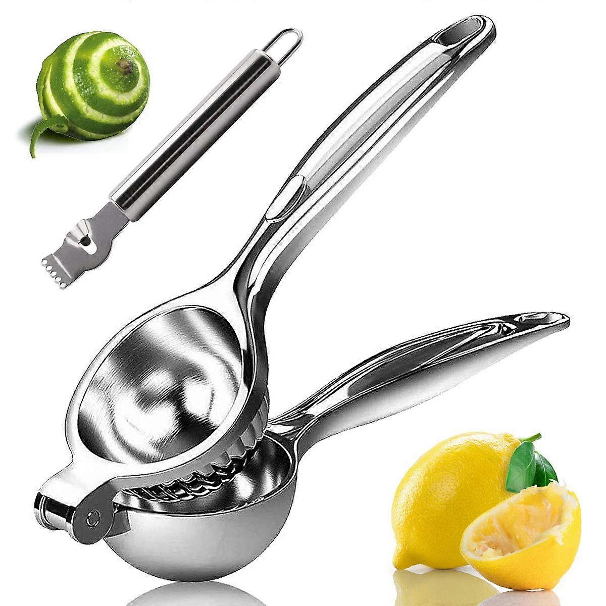 Stainless Steel Lemon Squeezer Manual Juicer with Zester, Non-Slip Grip, and Ergonomic Design for Easy Citrus Extracting