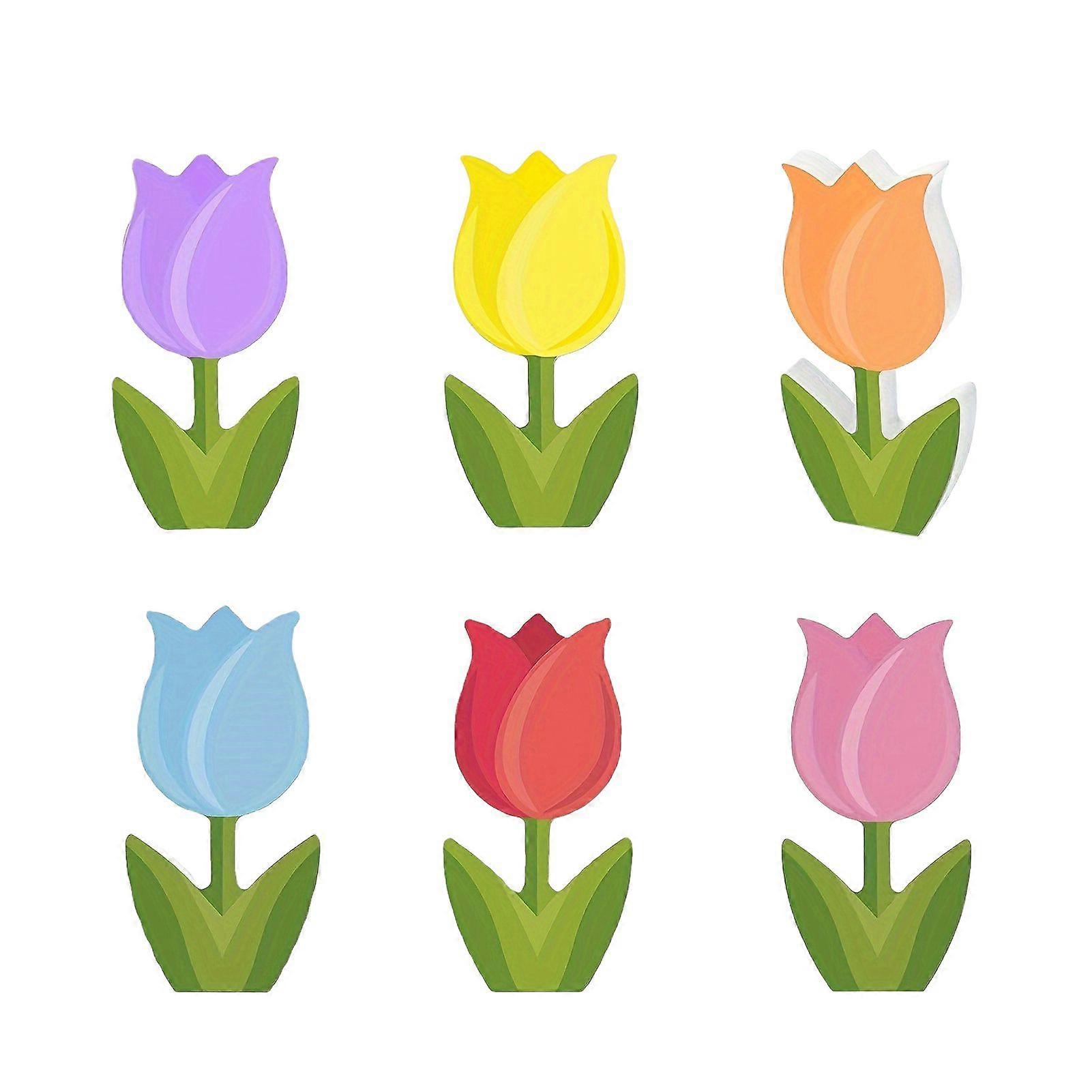 Qinghai 6Pcs Wooden Tulips Decor Rustic Standing Tulip Block Set Realistic Looking Vibrant Color Smooth Edge Spring Easter Wooden Tulip Decorations