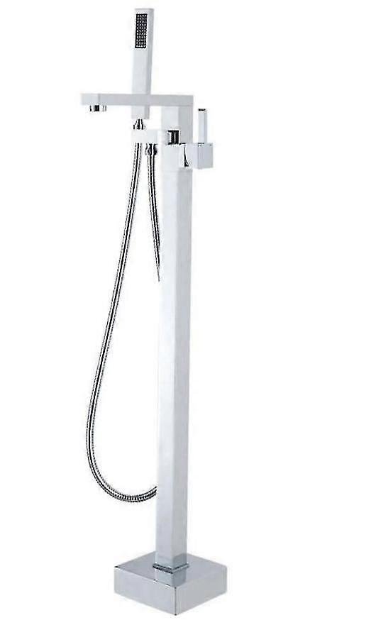 Freestanding Square Chrome Bath Mixer Spout With Handheld Head