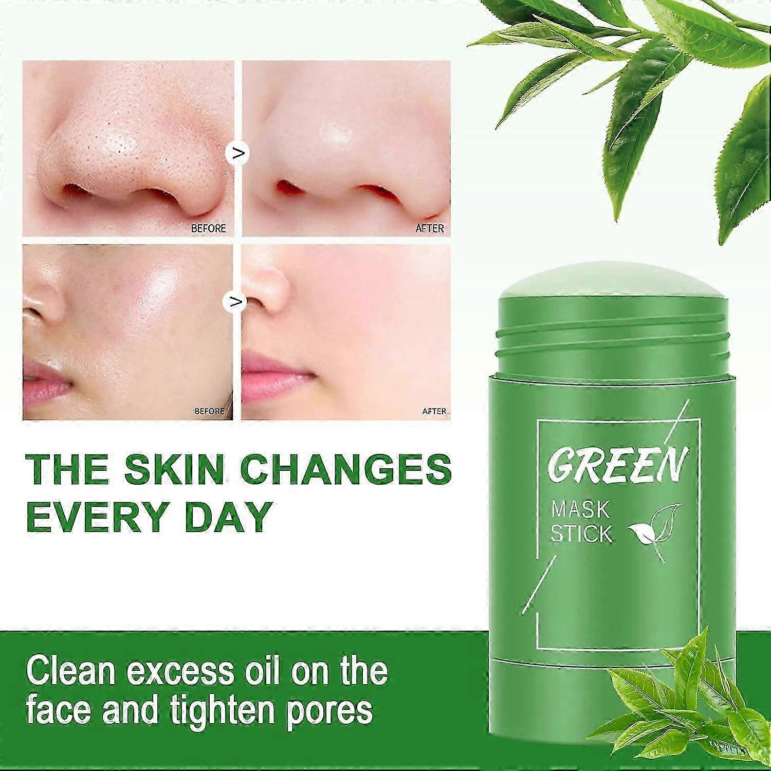 2ピースグリーンマスクスティック、緑茶マスク、緑茶クレイマスク、保湿&オイルコントロール、クレンジング、栄養補給のための緑茶浄化粘土