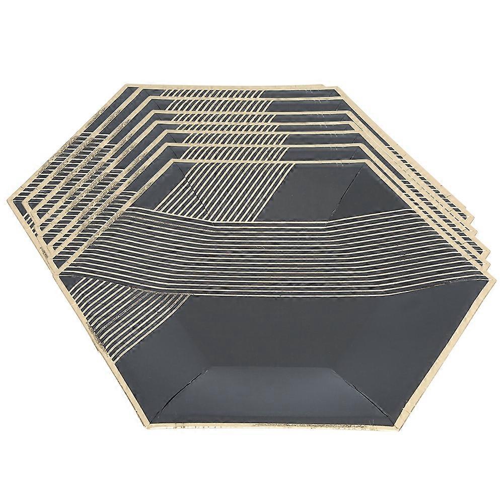Household Disposable Paper Tableware - 10in Black Gold Stamping Hexagonal Plates and Cups for Parties