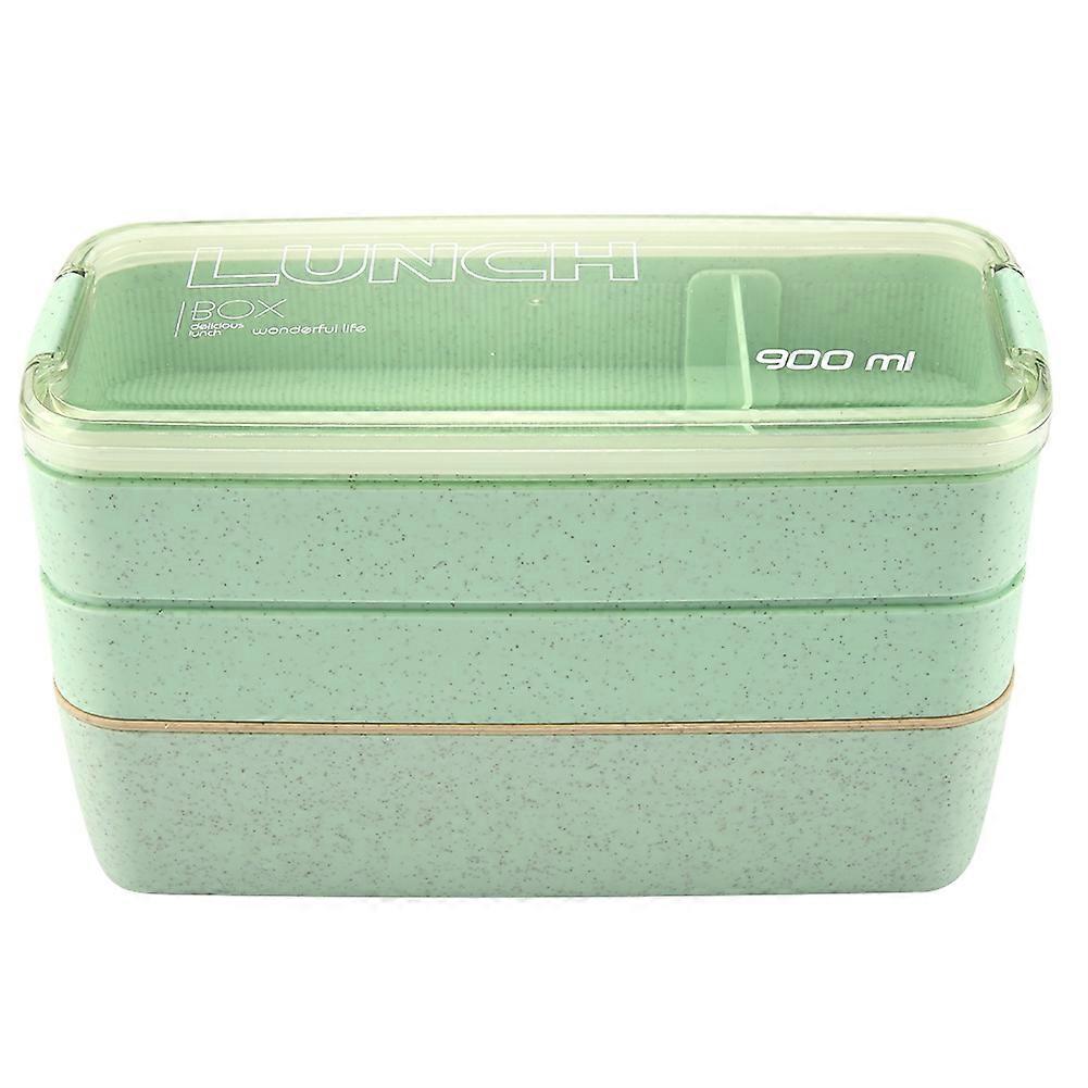 Japanese 3-Layer Grid Lunch Bento Box Food Container for Students, Microwave Safe, Durable Plastic, 900ml Capacity