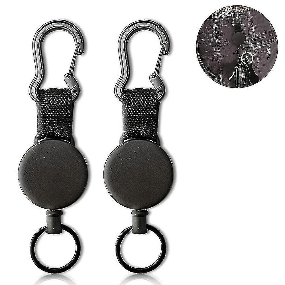 2 Pcs Retractable Key Chain Black Elastic Pull Buckle Retractable Key - HZ