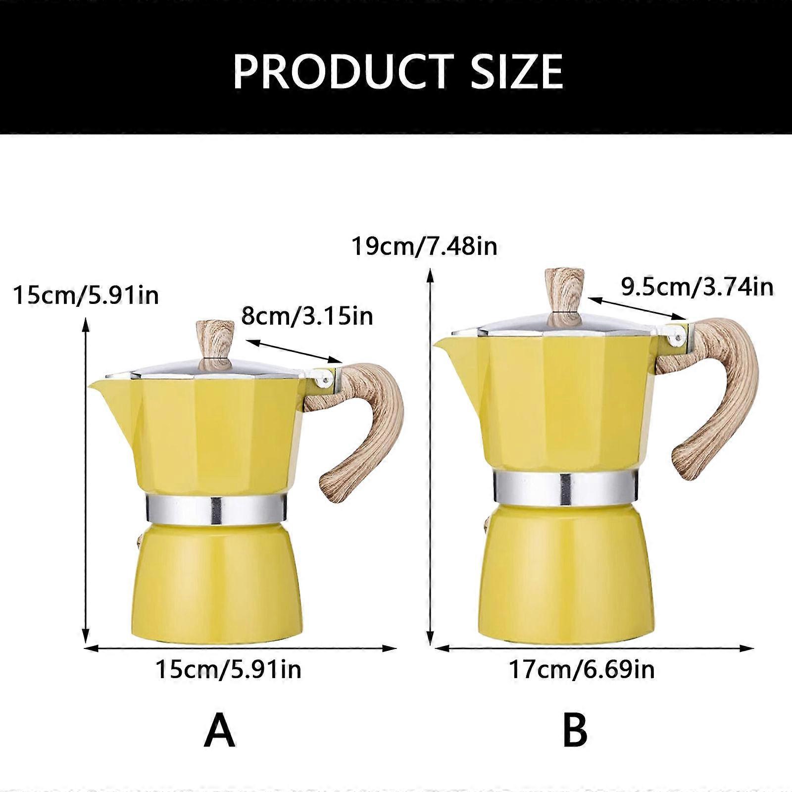 3/6 Cup Espresso Maker Stovetop Coffee Maker 150/300ml Coffee Brewer with Heat Resistant Handle & Knob Coffee Pot