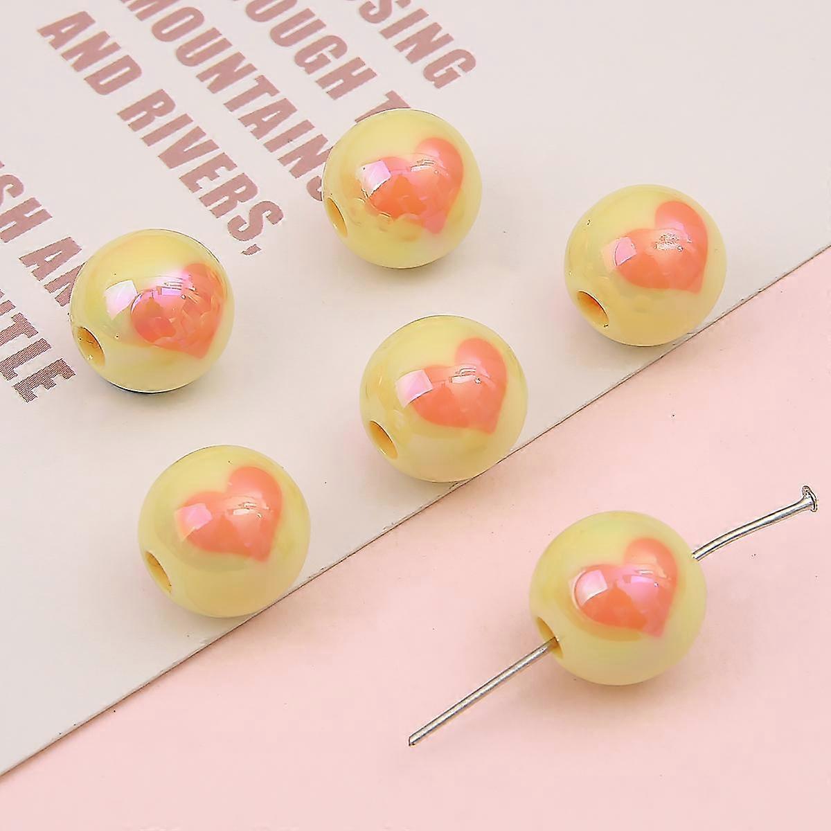 4pcs 14/16mm Acrylic Plating Cream Color Beads Love Heart Smooth Beads For Jewelry Making DIY Charm Decoration