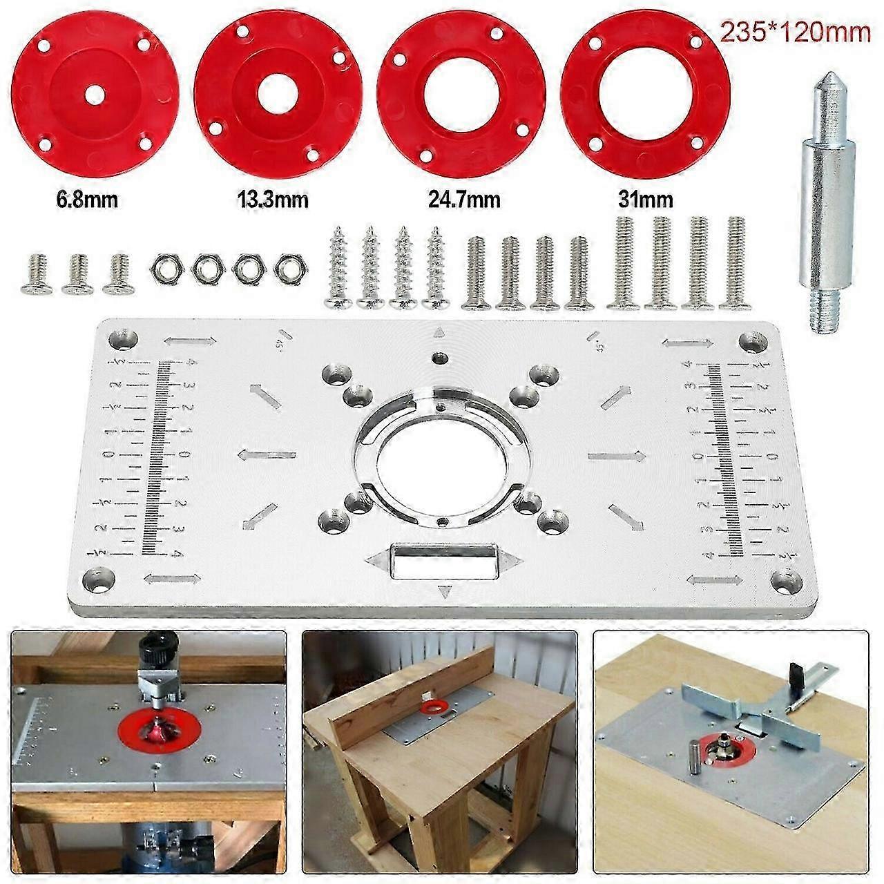 Router Table Insert Plate Metal Router Template with 4PCS Rings Tools Flip Board for Woodworking
