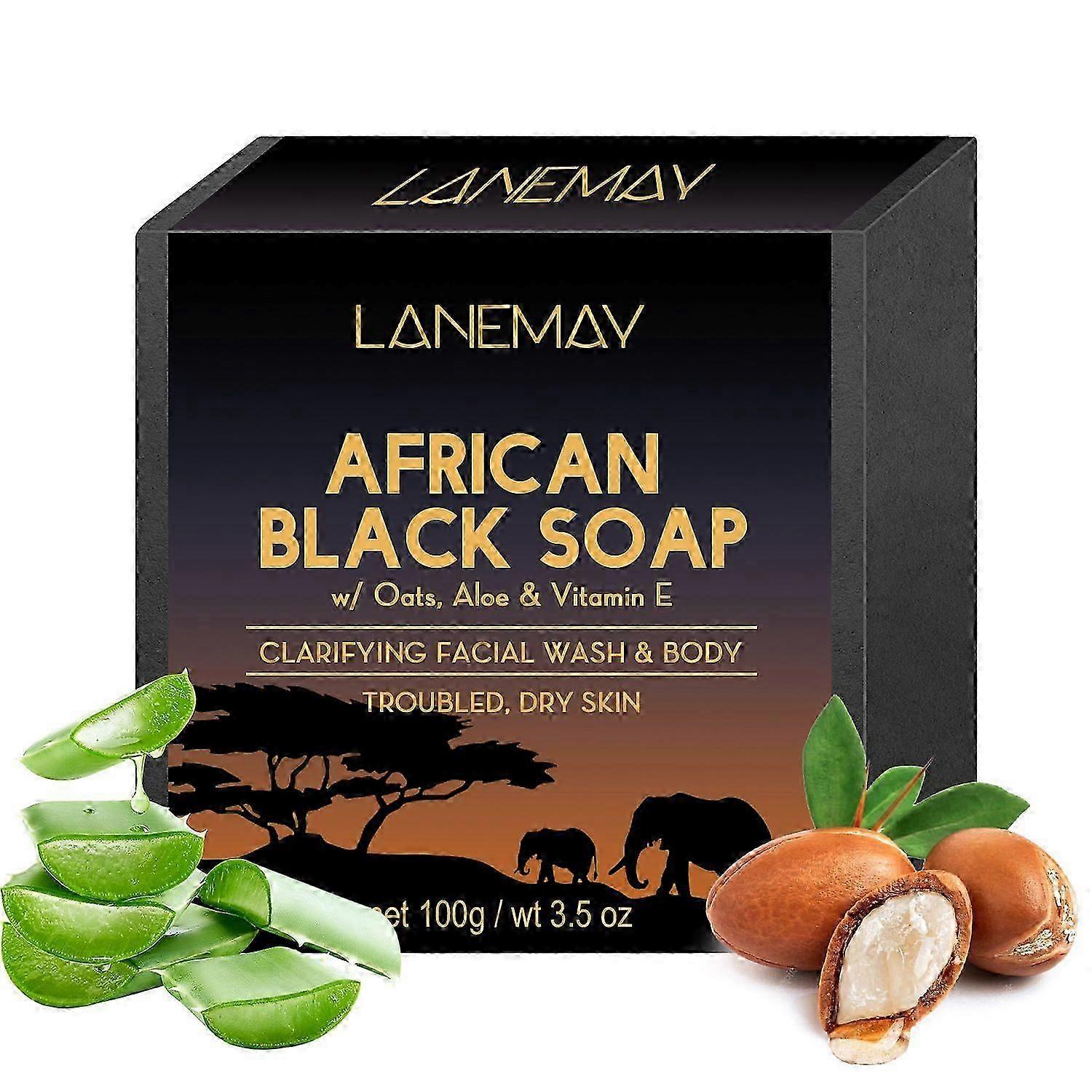Organic African Black Soap for Face and Body Soap Bar Gentle Handmade Soap for Acne & Dark Spots, Smooth Skin with Aloe&Vita E