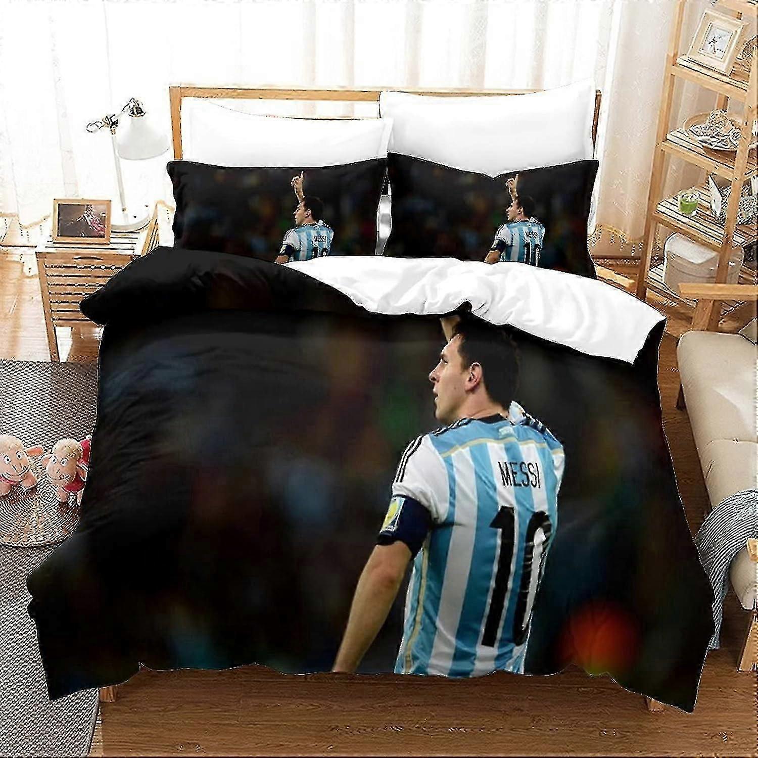 o4991 Lençóis KNITII Copa do Mundo Conjunto de Capa de Edredom Colcha Colcha Estrela do Futebol Neymar Lionel Messi Conjunto de Capa com Shames Microfibra Macia Xmas Roupa de Cama S