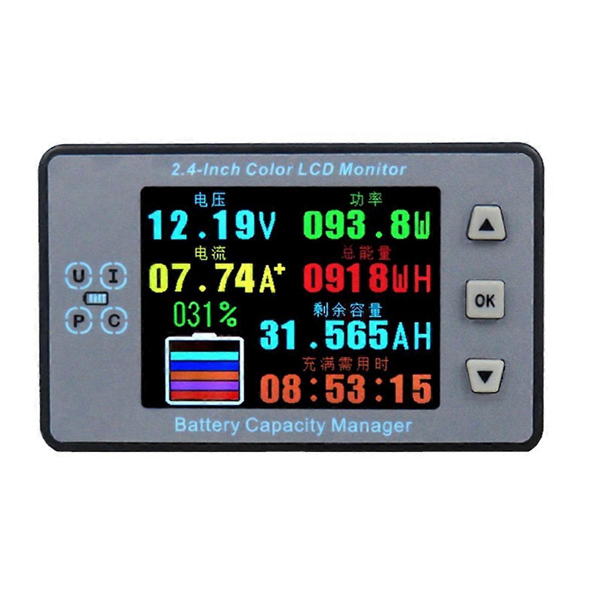 Battery Capacity Meter Coulomb Meter Bluetooth Ammeter Voltmeter with 2.4inch Color Screen for Electric Car RV