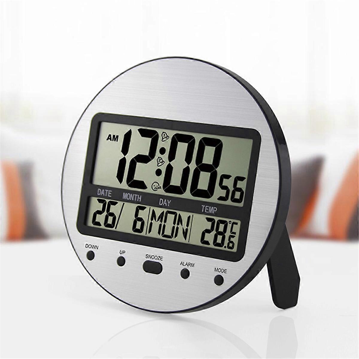 Alarm Clock 12/24 Hour Battery Operated Self-Setting Wall / Desk Mount Calendar Digital Clock for Be